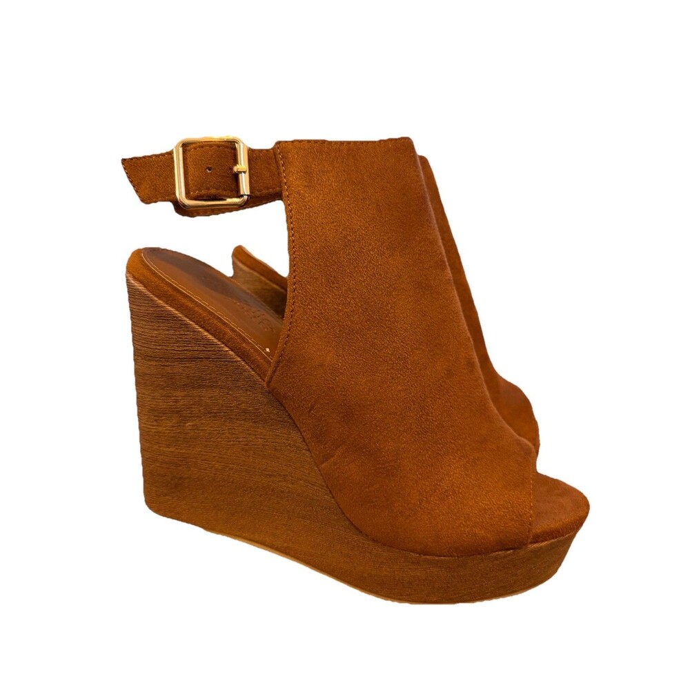 Charlotte Russe Hadlee Wedge Sandals Women’s Size 8 Brown Peep Toe Platform